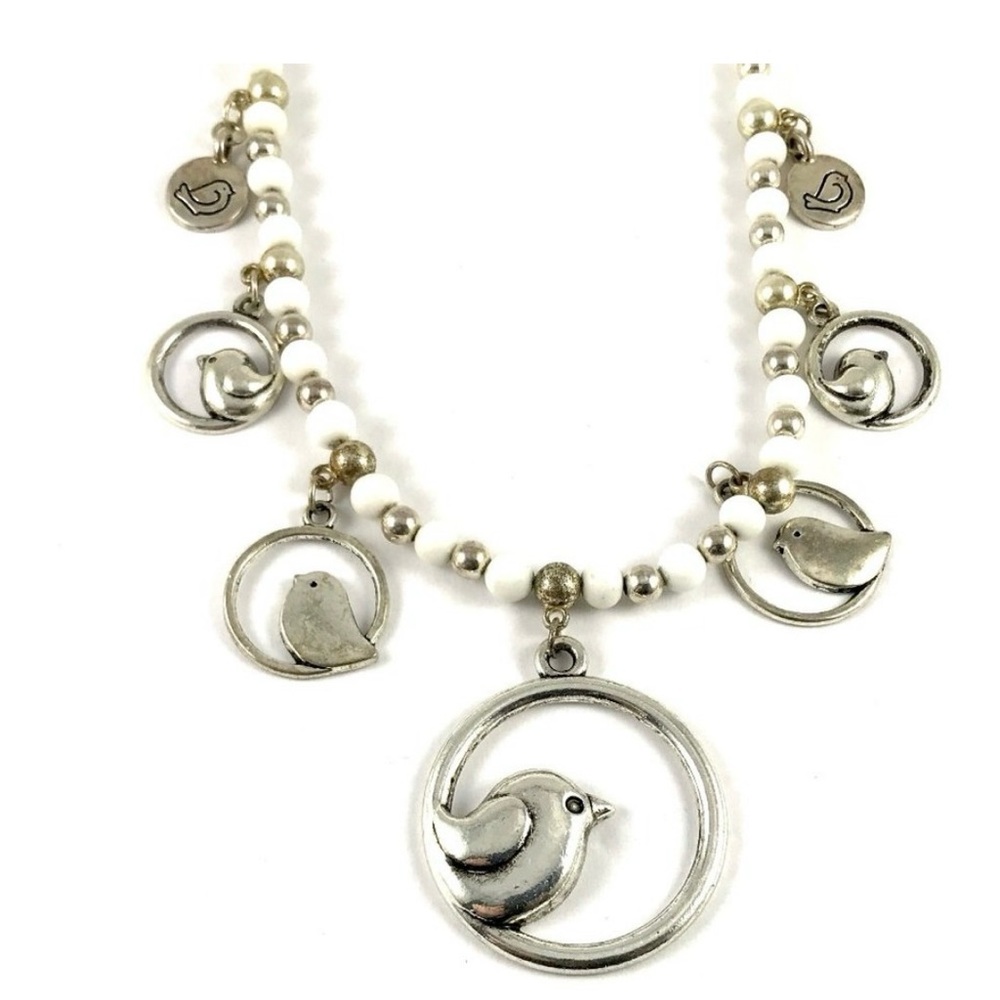 Pretty Silver Bird Pendant Necklace - 17 inches